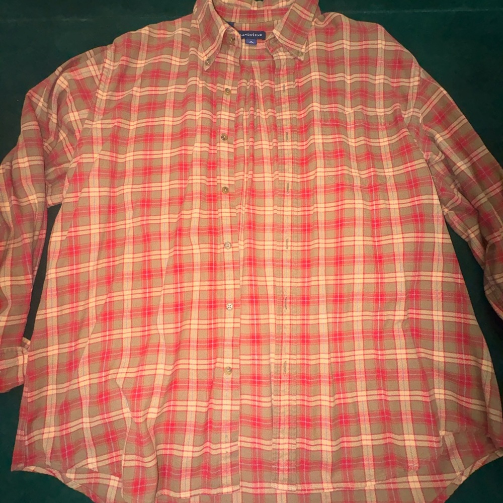 Lands' End Red and Tan Plaid Flannel Casual Shirt